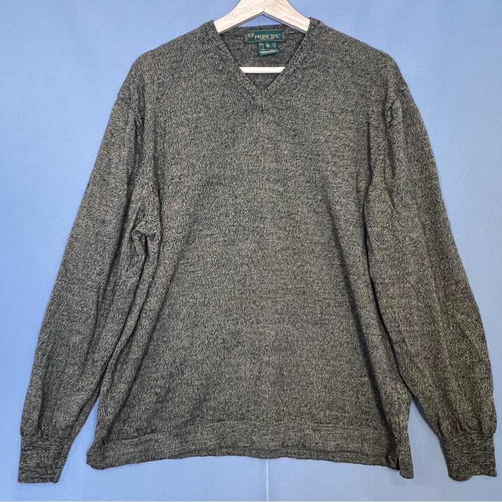 Vintage Principe V-Neck Sweater Brown Men's L Made in Italy Wool Preppy Classic